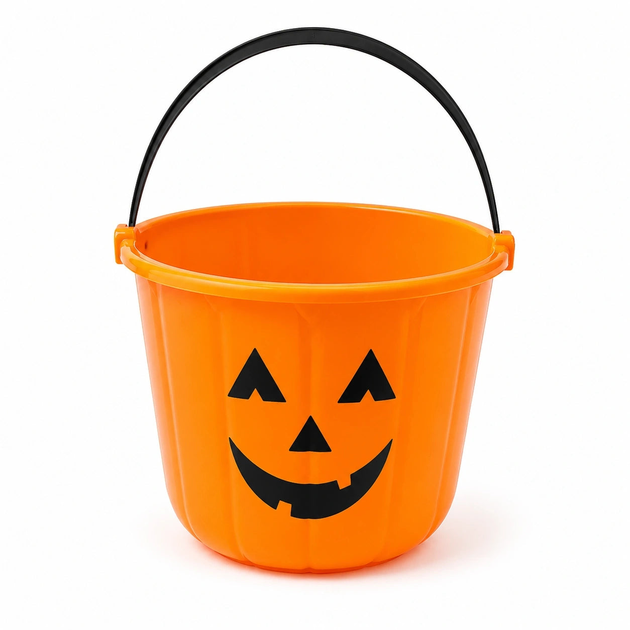 Secchiello porta dolci 25 x 20 cm in plastica arancione con manico e volto di zucca