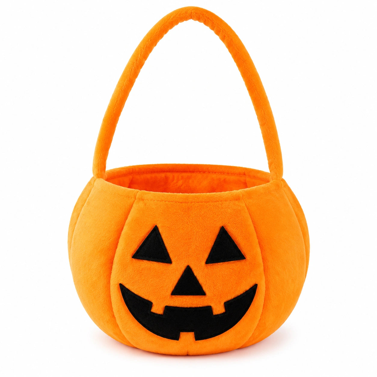 Cestino zucca in peluche arancione 25 x 20 cm con manico per dolcetti