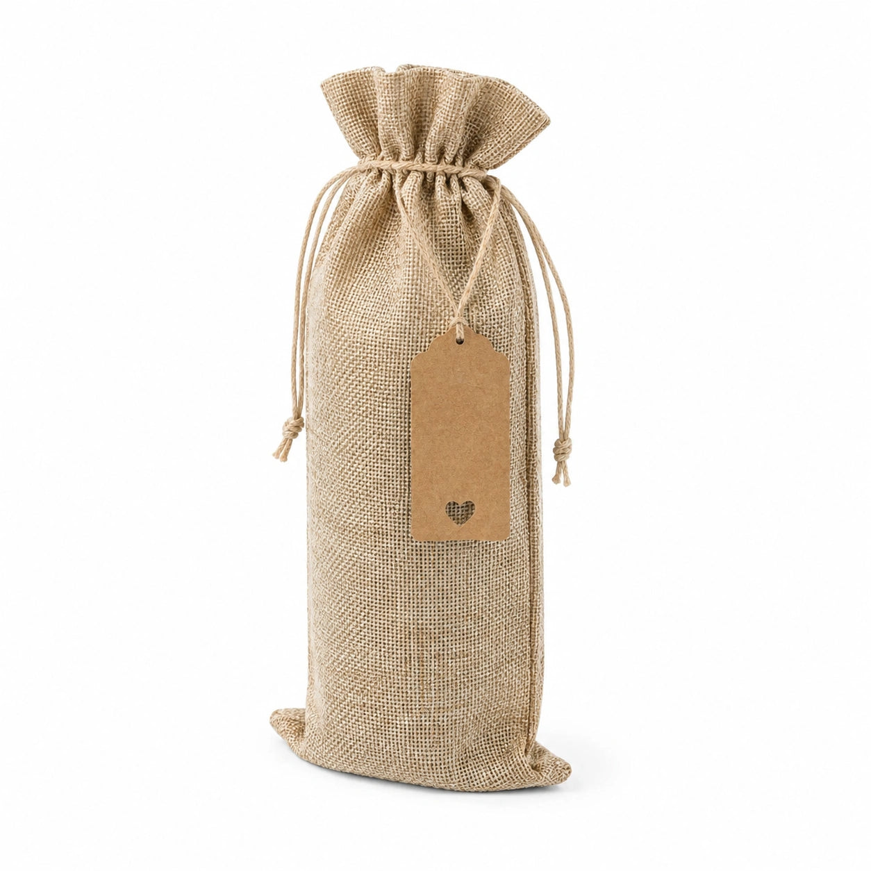 Sacchetto regalo portabottiglia 10 x 15 x 35 cm in juta beige con coulisse stile rustico