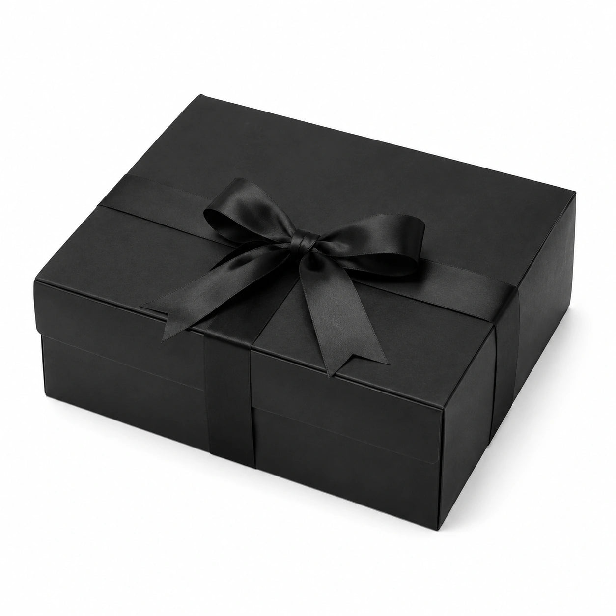 Scatola regalo 30 x 22 x 10 cm in cartone nero con nastro satinato - chiusura con coperchio