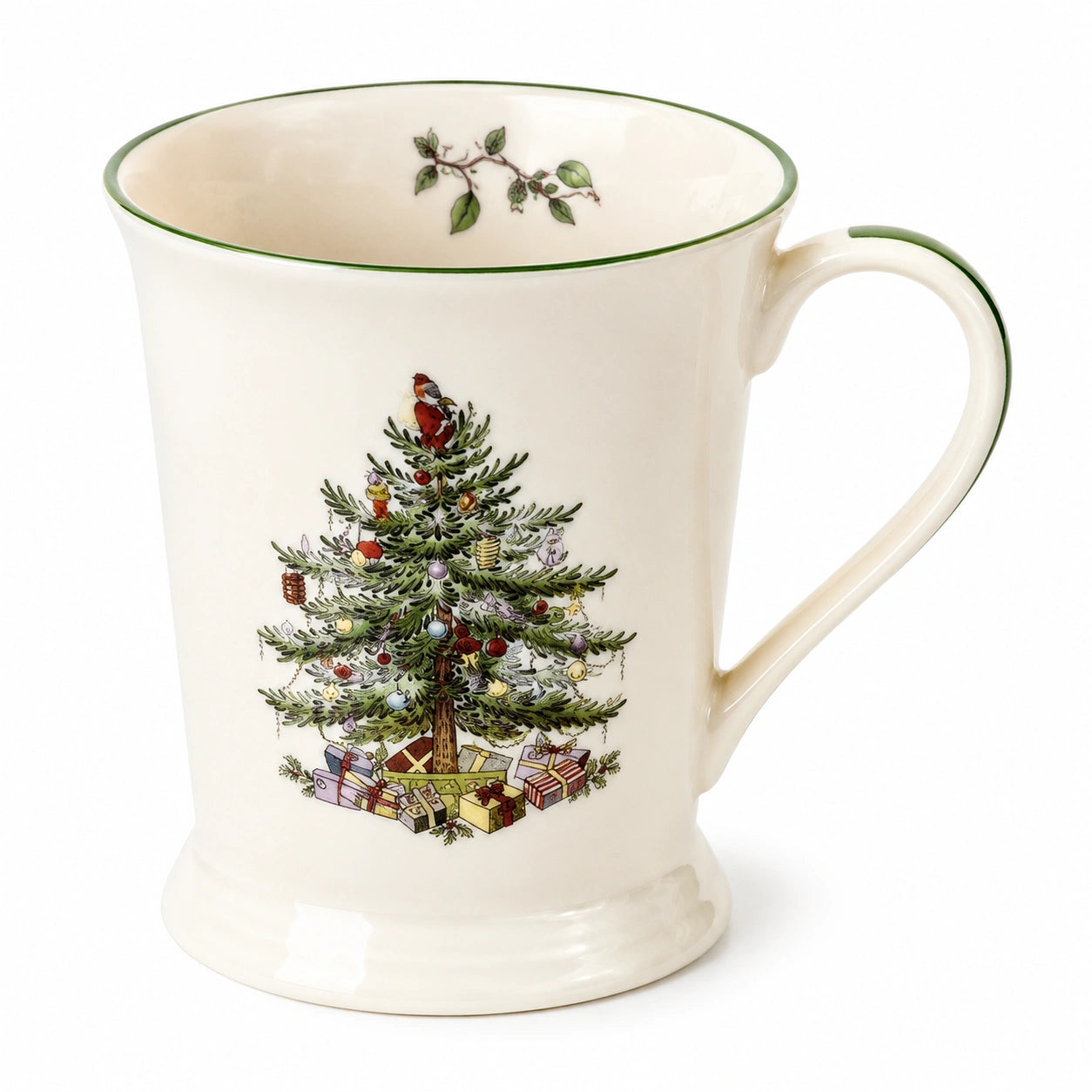 Tazza 350 ml in ceramica avorio con albero decorato stile festivo