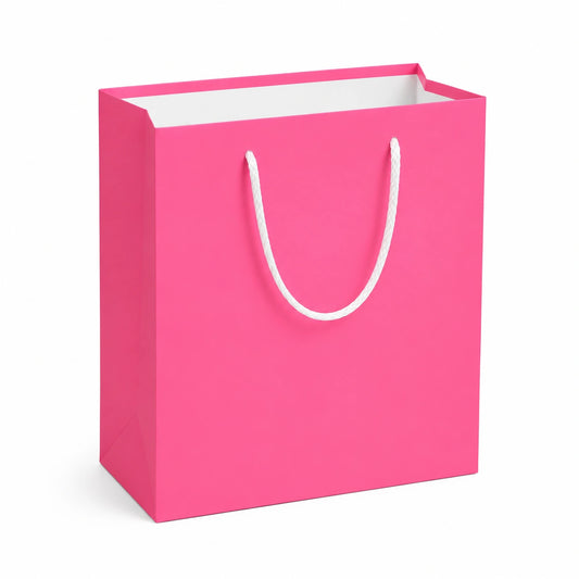 Sacchetto regalo 26 x 12 x 32 cm in carta rosa con manici in corda - confezione per regali