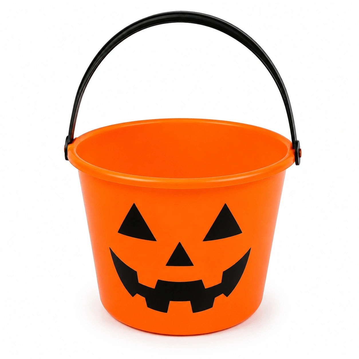 Secchiello rotondo 20 x 16 cm in plastica arancione con manico nero per dolci motivo zucca