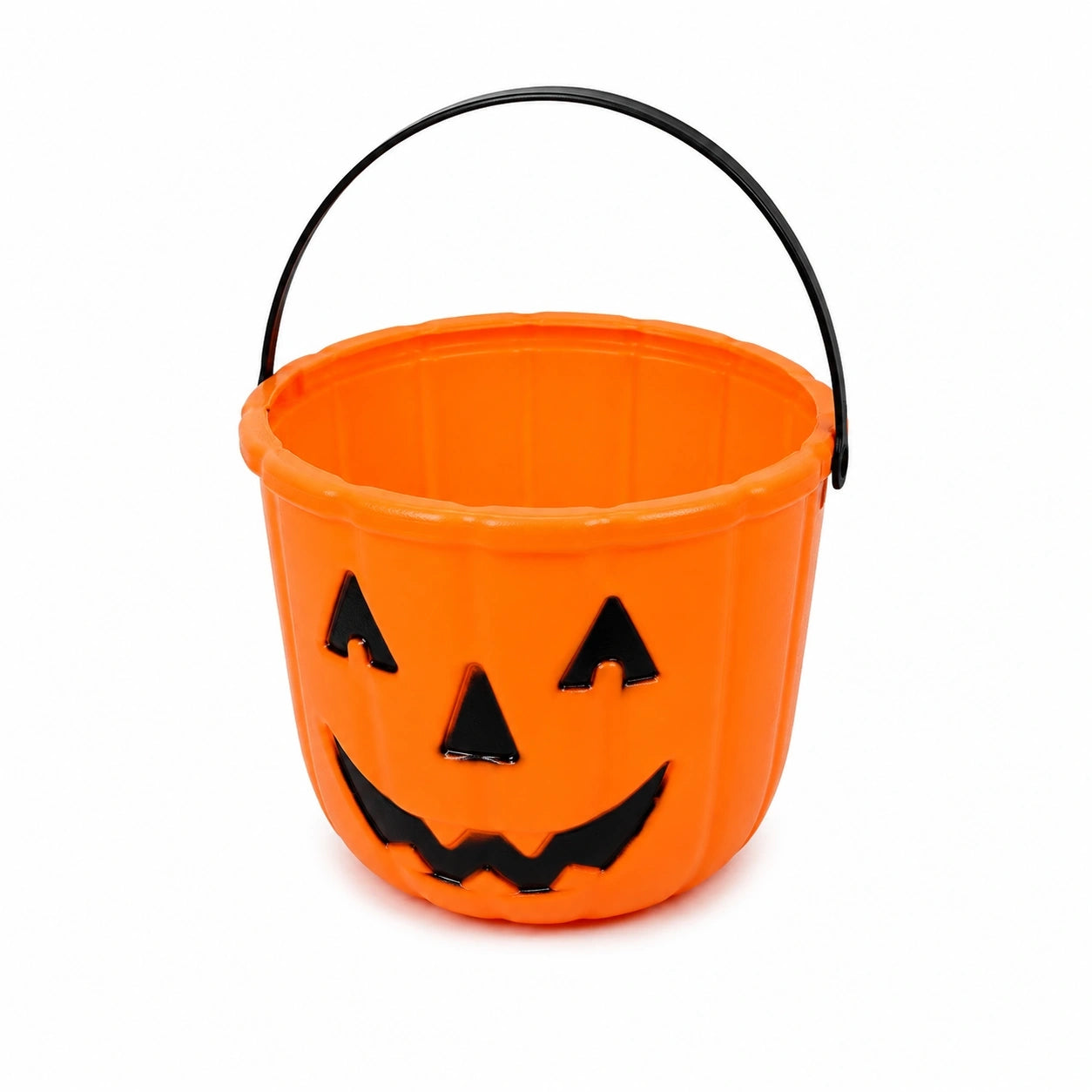Secchiello per dolcetti con motivo zucca 18 cm in plastica arancione con manico