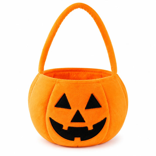 Cestino zucca in peluche arancione 25 x 20 cm con manico per dolcetti