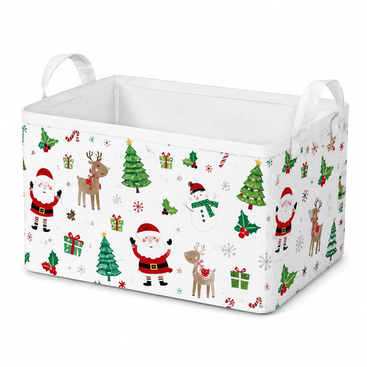 Cesto portatutto 38 x 26 x 25 cm in tessuto bianco multicolore con manici stile natalizio