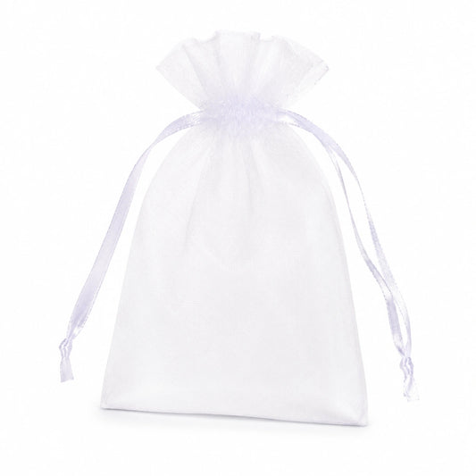 Sacchetto regalo in organza bianco 10 x 15 cm con chiusura a coulisse