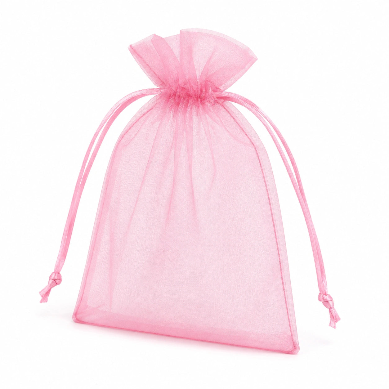 Sacchetto regalo 10 x 15 cm in organza rosa con chiusura a coulisse