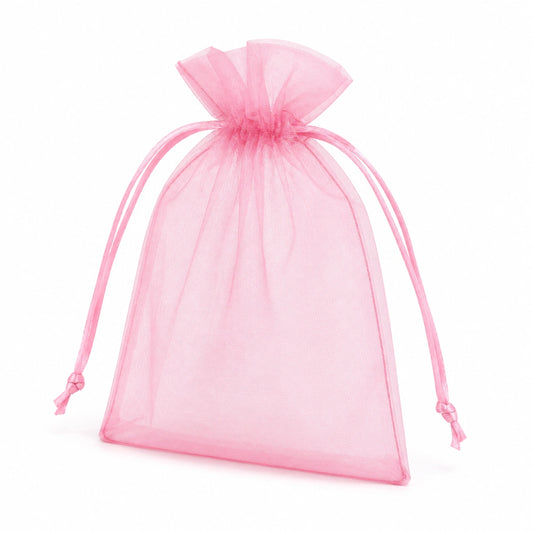 Sacchetto regalo 10 x 15 cm in organza rosa con chiusura a coulisse