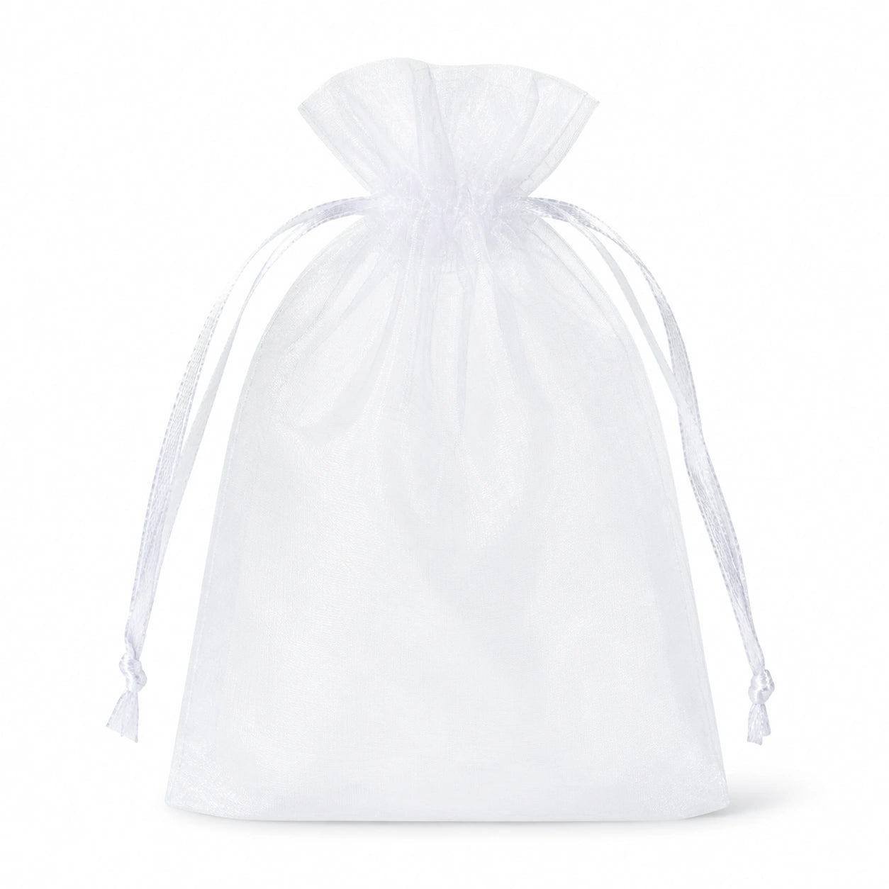 Sacchetto regalo 10 x 15 cm in organza bianco con chiusura a cordoncino