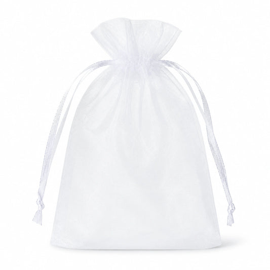 Sacchetto regalo 10 x 15 cm in organza bianco con chiusura a cordoncino