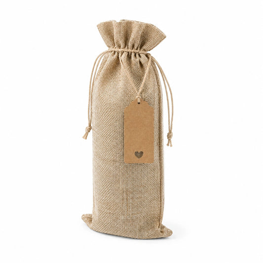 Sacchetto regalo portabottiglia 10 x 15 x 35 cm in juta beige con coulisse stile rustico