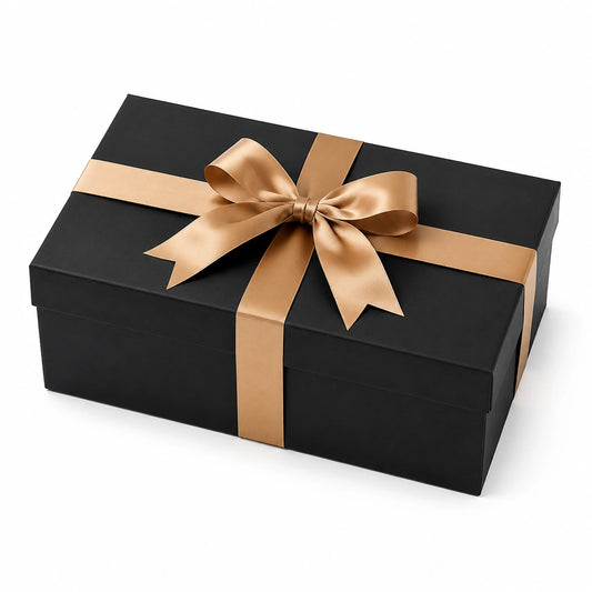 Scatola regalo 30 x 20 x 10 cm in cartone nero con nastro dorato - confezione elegante con coperchio