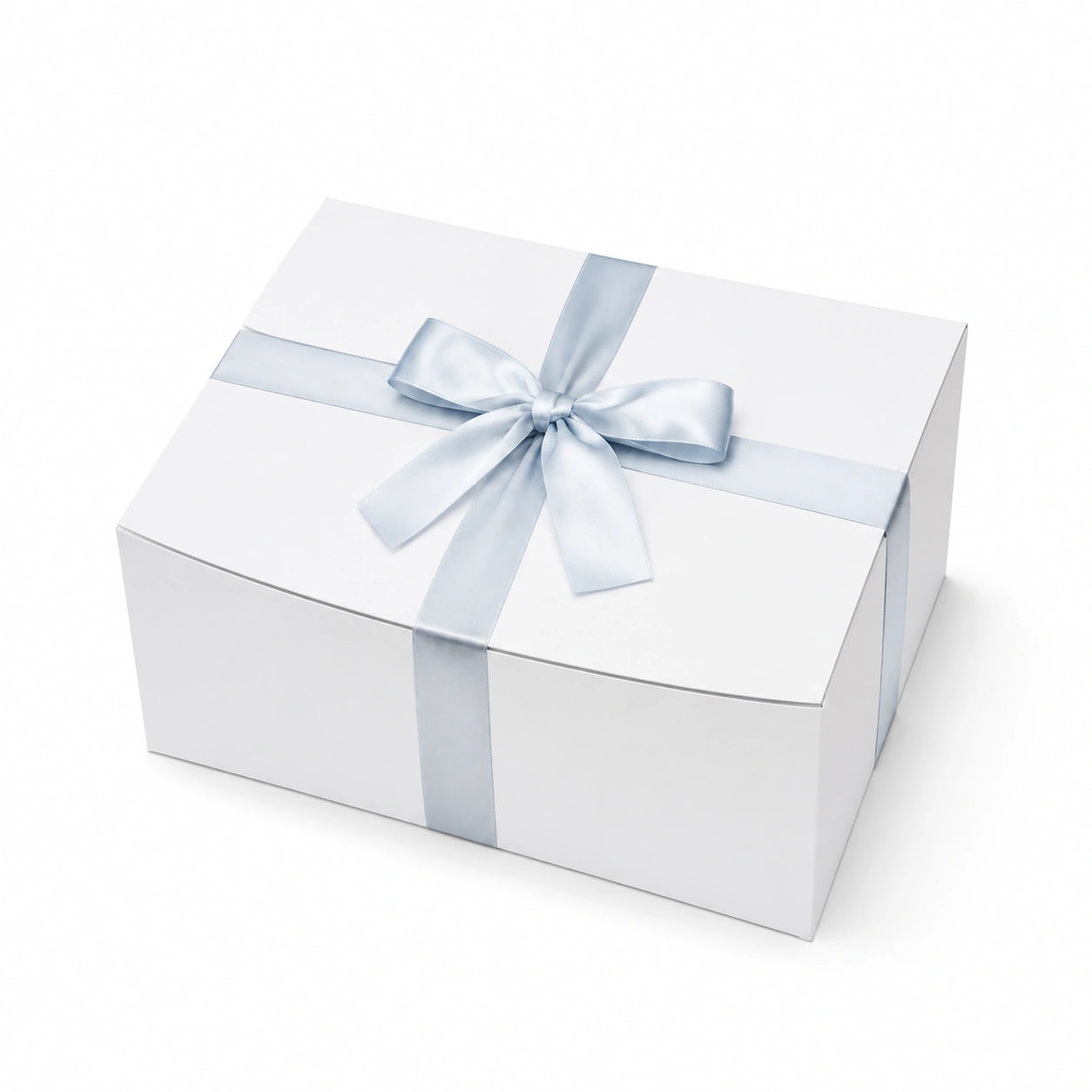 Scatola regalo 30 x 22 x 12 cm in cartone bianco e azzurro con nastro decorativo