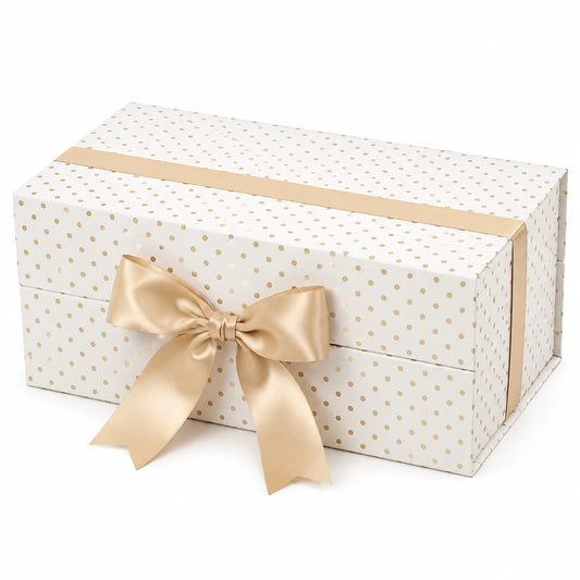 Scatola regalo 30 x 20 x 10 cm in cartone bianco e oro con fiocco per confezionare regali