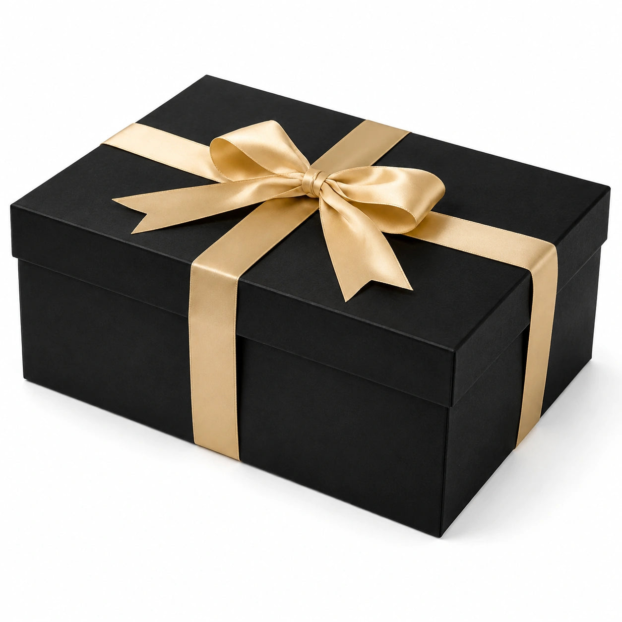 Scatola regalo 30 x 20 x 12 cm in cartone nero con nastro dorato - confezione rettangolare con chiusura a coperchio